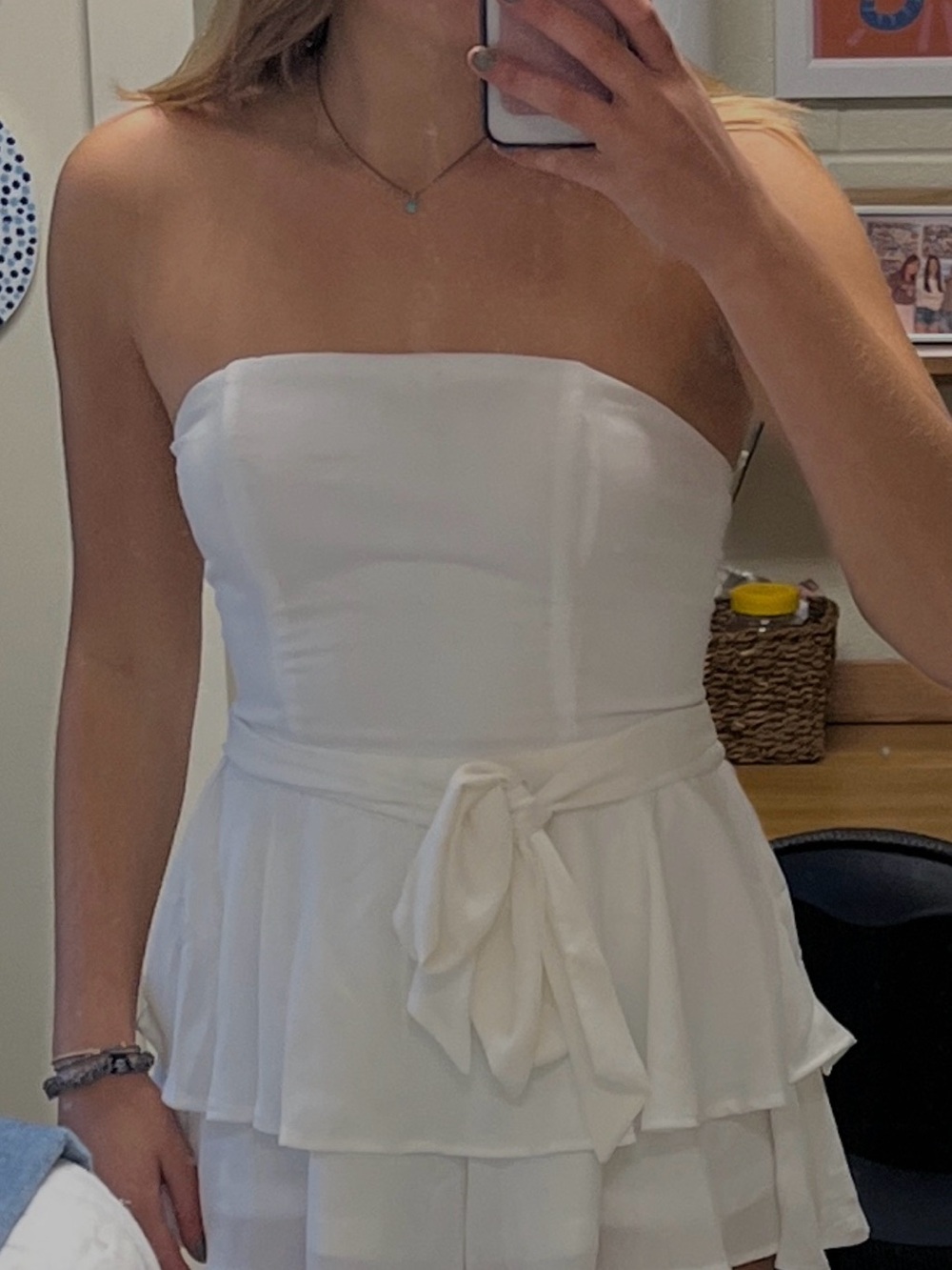 Strapless White Tiered Mini Dress